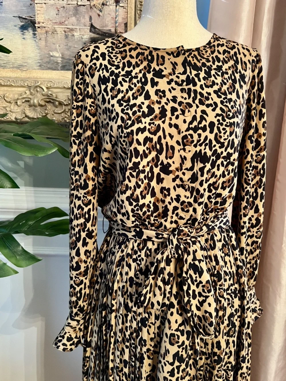 NWOT J.Crew Leopard Cheetah Print Long Sleeve Dress w/ Pleated Skirt Size 6